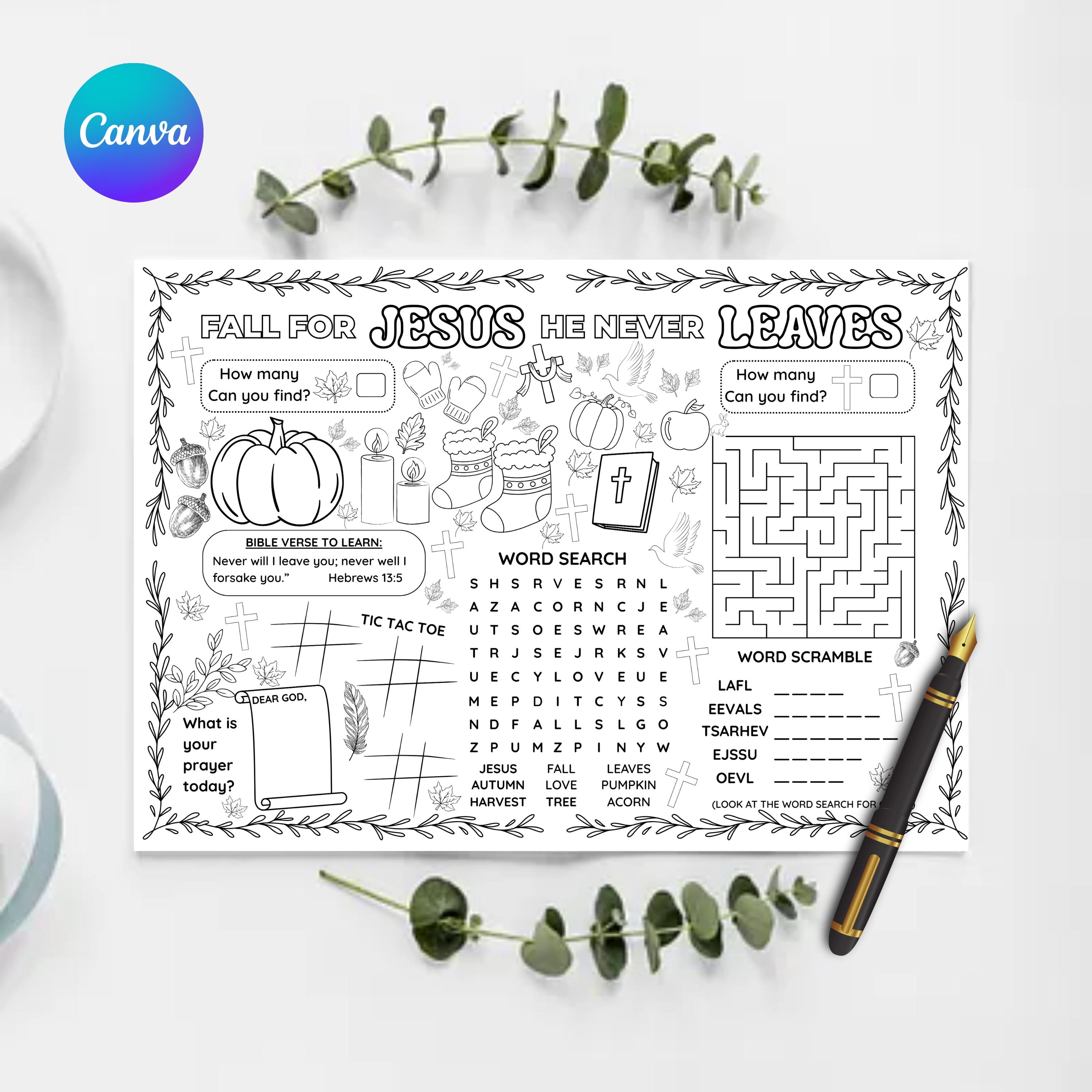 Bible Activity Placemat for Kids: Nativity & Christian Coloring Page, 8 ...