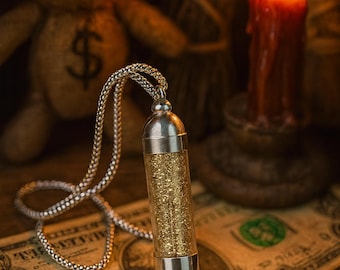 Shadow Shaman GOLD Lodestone Glass Vial Pendant - Money Attraction - Powerful Luck - Spiritual Protection
