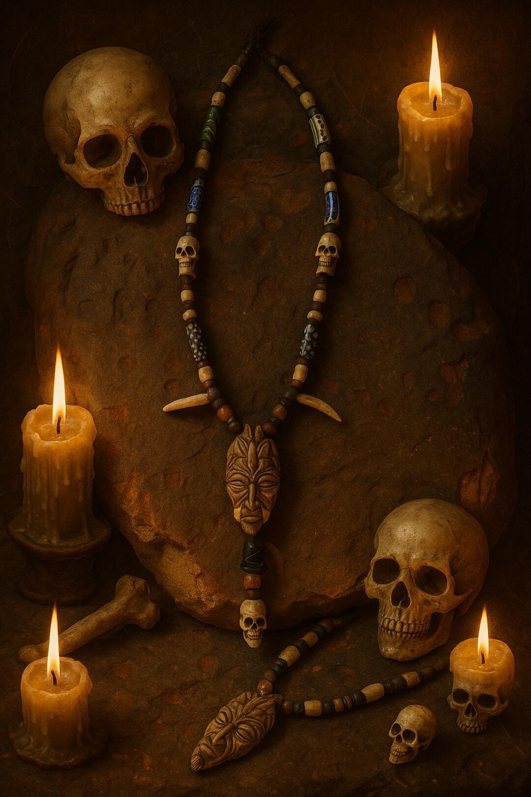 Bone Ritual Mask The Bone Arbiter of the Dead Way | Ancestral Bone Mask Necklace | Relic ...