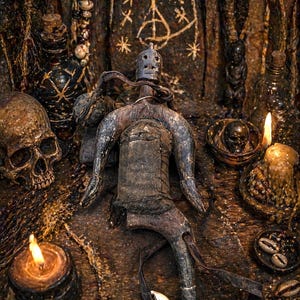 KAFU’RAN — El Vaso Seccionado de la Voluntad Viviente. Antigua efigie ritual, muñeco vudú vinculado al espíritu, símbolo de mando y consecuencia.