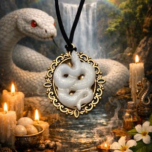 Serpent amulet of Damballa. Handmade, selenite snake amulet