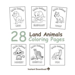 Land Animal Coloring Pages for Kids: Fun Learning Activity (PDF Printable 300 DPI)