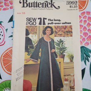 CUT: Butterick 3992 Pattern,Misses&#39; Caftan Pattern, Loose-fitting and flared pullover caftan in evening length U-neckline, Sew&Go Pattern