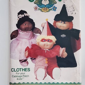 UNCUT: Butterick 6935 Pattern / Butterick 344 Pattern Cabbage Patch Kids Halloween Costumes for 16&quot; Doll-Clown, Witch, Ballerina Pattern1984
