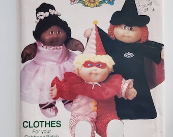 UNCUT: Butterick 6935 Pattern / Butterick 344 Pattern Cabbage Patch Kids Halloween Costumes for 16" Doll-Clown, Witch, Ballerina Pattern1984