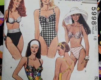 CUT: McCall's 5998 Pattern. Misses' Swimsuits Pattern, One-piece Swimsuit Pattern, Bikini Pattern, Ladies Swimwear Pattern