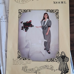 CUT Prairie Clothing Co Pattern, My Sunday Best Pattern, Stock #16 Women&#39;s 1990s Jumpsuit Pattern, Sailor Collar w/ large bow Adult OnePiece