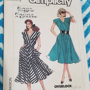 CUT &MISSING: Simplicity 8568 Pattern, Misses Bias Dress Pattern, pull over dress pattern, flared skirt Size 18-20 c. 1988. Overlock/Serger.