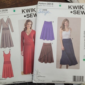 UNCUT: Kwik Sew 3513 Pattern & Kwik Sew 3536 Pattern, Misses&#39; Skirts Pattern, Misses Dresses Pattern, Pullover Dress with dropped waist