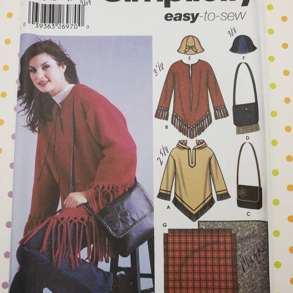 UNCUT: Simplicity 5465 Pattern, Misses' Loose-fitting PulloverTop, Bag, Hat in three sizes and blanket pattern, Size L-XL, c. 2003