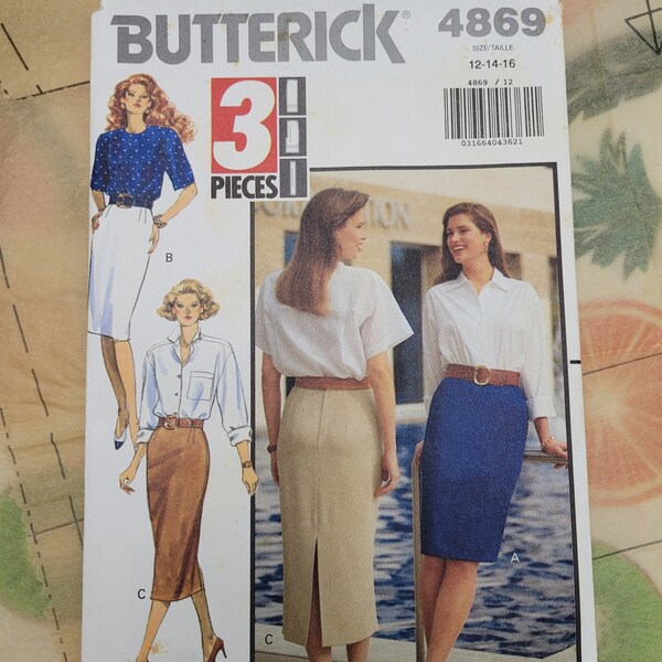 CUT: Butterick 4869 Pattern, Misses Petite Skirt Pattern, Semi-fitted Tapered Skirt Pattern,  Mid knee or below mid calf, Size 12-14
