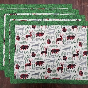 Santa Chickens Placemats, Holiday Forest dinner table mats, Camper Life Mats, Moose Bear Placemats, Christmas Placemats, Retro Calico Mats