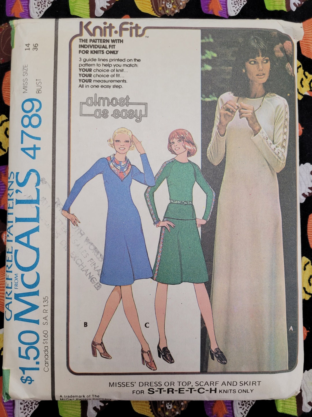CUT: Mccall's 4789 Pattern, Misses' Dress or Top, Scarf and Skirt ...