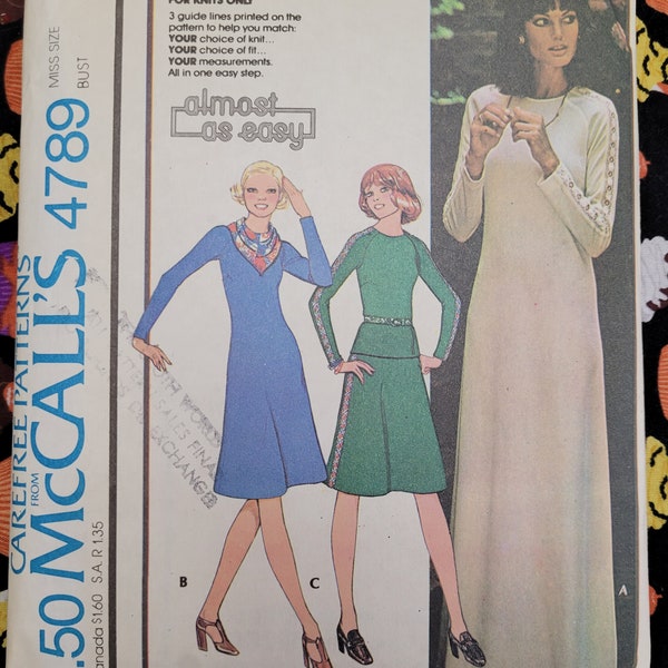 CUT: McCall's 4789 Pattern, Misses' Dress or Top, Scarf and skirt pattern, unbonded stretch knit Dress Pattern, Size 14, Bust 36