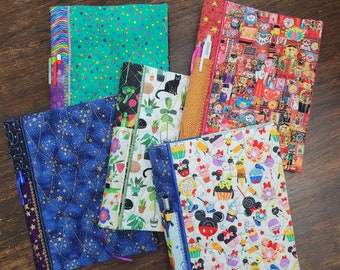 Fabric Composition Notebook Covers with pen holder, bookmark Quilted Book Covers, Fits Books & Notebooks Size 7.5&quot; X 9.75&quot; Quilted Journal