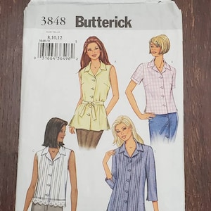 CUT & MISSING [#3] Butterick 3848 Pattern, Misses' Petite Top and Belt, Loose-fitting shirt Pattern, Collared shirt Pattern, Size 8-10, 2003