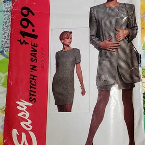 UNCUT: McCall&#39;s 6415 Pattern, Misses&#39; Unlined Jacket and Dress, Size A (8-10-12). Stitch &#39;N Save, c. 1993.