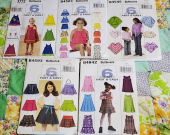 UNCUT: Six Sew Fast & Easy Sewing Patterns- Butterick 3772, Butterick 4503, Butterick 4545, Butterick 4593, Butterick 4842 Girls Patterns