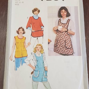 CUT: Simplicity 9209 Pattern, Misses Set of Aprons Pattern, Ladies Apron Pattern, Four Variations, Cute Kitchen Apron Pattern Size 6-8, 1979
