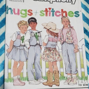 PARTIALLY CUT: Simplicity 9794 Pattern. Child&#39;s Pants Pattern, Skirt pattern, Lined Vest Pattern and knit top pattern, Size 2-6X, 1990