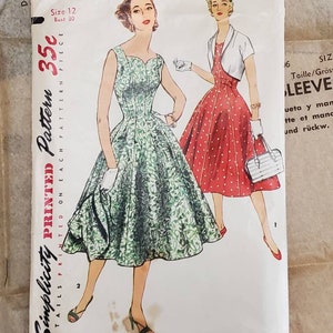 May include: Vintage Simplicity sewing pattern number 1206 for a dress with a 30 inch bust. The pattern is for a sleeveless dress with a fitted bodice and a full skirt. The pattern includes instructions for making a matching bolero jacket.