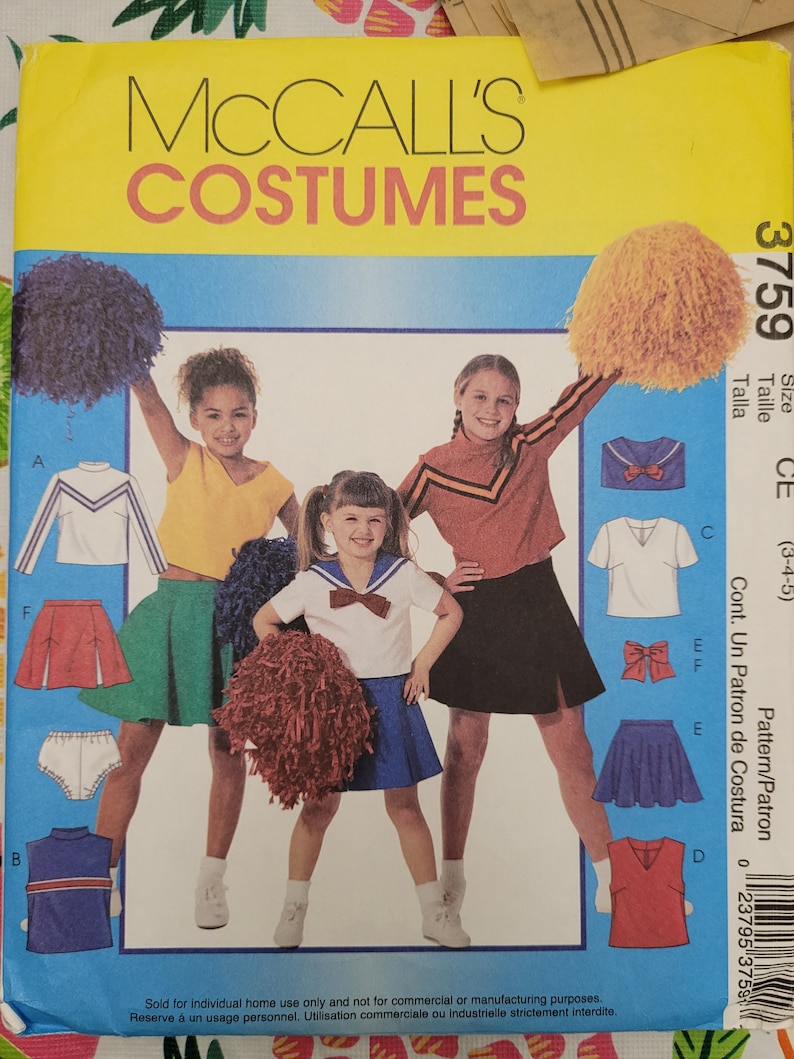 PARTIALLY CUT Mccall's 3759 Pattern Girl's Toddler Cheerleader Pattern ...