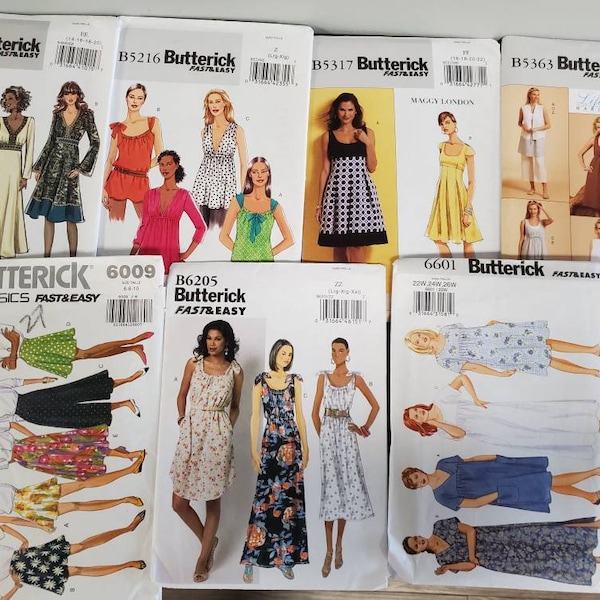 UNCUT: Easy Sewing Patterns- Butterick 4849, Butterick 5216, Butterick 5317, Butterick 5363, Butterick 6009, Butterick 6205, Butterick 6601