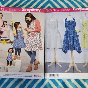 UNCUT: Simplicity 8712 Sewing Pattern, Simplicity 8970 Pattern, Girl&#39;s Apron Pattern, Misses, Ladies Apron Sewing Pattern, Doll Apron Patter