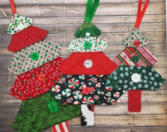 Fabric Christmas Tree Ornament Set, Cute Christmas Trees, Holiday Decor, Christmas in July, Trio of Trees Decor, Handmade Holiday Ornaments