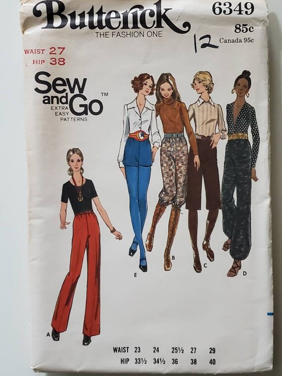UNCUT: Vintage Butterick 6349 Pattern, Misses Pants Sewing Pattern