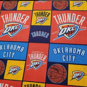 Oklahoma City Thunder Cotton Fabric, NBA Cotton Fabric, Basketball Fabric Sold by the yard, NBA OKC Thunder Patchwork Fabric