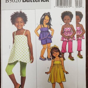 UNCUT: Butterick 5020 Pattern/ Butterick B5020 Girl&#39;s Top, Dress, Pants, Shorts, Leggings Pattern, Girl&#39;s Play Clothes Pattern, 2007