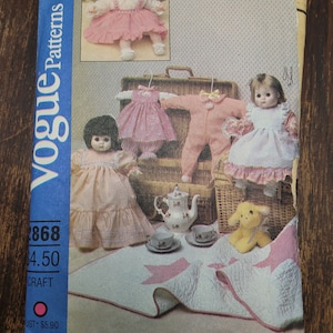 PARTIALLY CUT: Vogue 2868 Pattern, Baby Doll Wardrobe Pattern for Mary Dolls, Baby Cry and Dry and Puddin, Doll Dress Clothes Pattern
