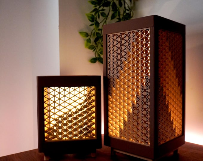Kumiko Lamp 3D-printed from PLA & PETG | USB LED light | Japanese Asanoha pattern | Customizable panels | Handmade decoration