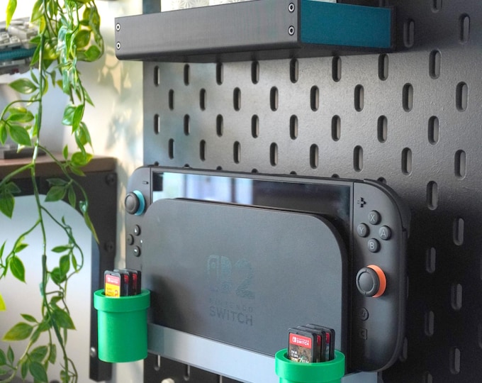 Nintendo Switch 2 Dock Wall Mount | 3D Printed PLA | Fits IKEA SKÅDIS | Docking Station with Game Holder | Gaming Accessories