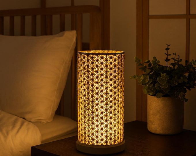 Kumiko LED Lamp | 3D Printed Bedside Lamp Made of PLA & WoodPLA | Japanese Table Lamp USB | Warm Mood Light for Bedrooms
