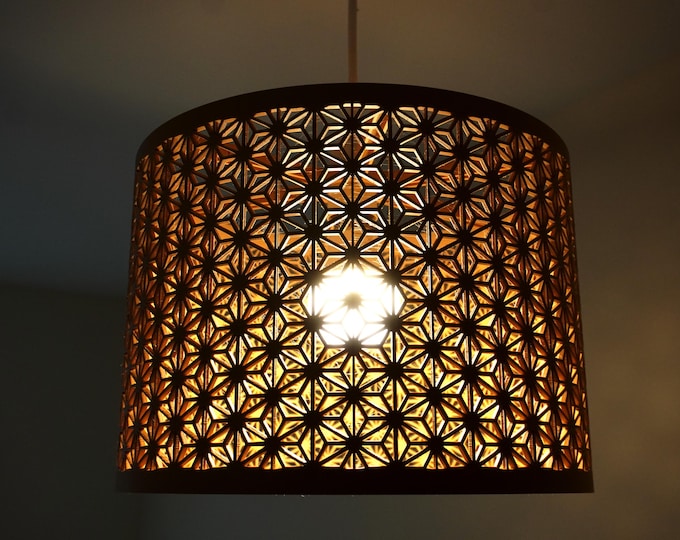 Kumiko lampshade large | 3D print from WoodPLA | Japanese-inspired design | Ceiling light / pendant light Ø30 cm | Wood look