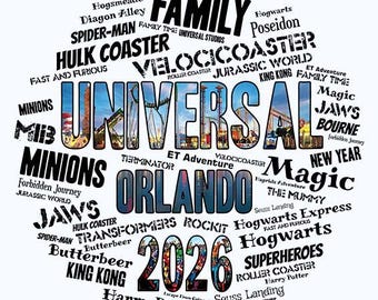 Universal Studio 2025/26/27 Family Trip Word Art Shirt Design - Hi-resolution PNG
