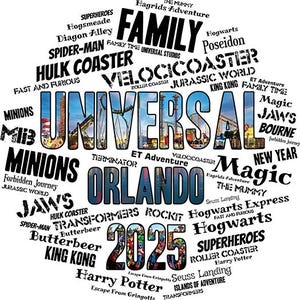 Diseño de camiseta con texto en arte de palabras de viaje familiar a Universal Studio 2025: imagen vectorial SVG compatible con Cricut Maker/Joy