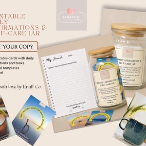 Printable Daily Affirmation & Self-Care Jar – 32 Cards + Journal Templates + Jar Label | Mental Wellness PDF