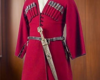 Men's Cossack Officer Reproduction Russian WW1 1914 Uniform Red Cossack Coat