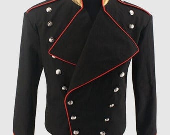 Men's Michael Jackson Red Trimming Military Black Wool Jacket