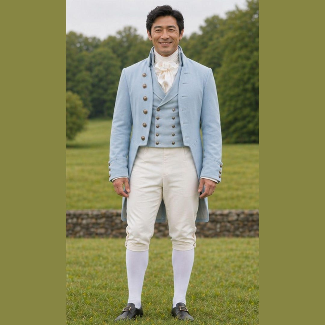 Men's Gentlemen 18th Victorian Colonial Regency Sky Blue Wool Custom ...