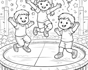 Trampoline Park Birthday Coloring Pages – Kids Party Activity (Printable Bundle)
