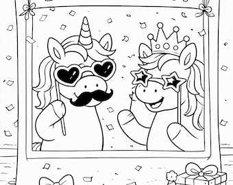 Bundle of Unicorn Birthday Coloring Pages: 7-Page Printable Party Pack (Digital Download)