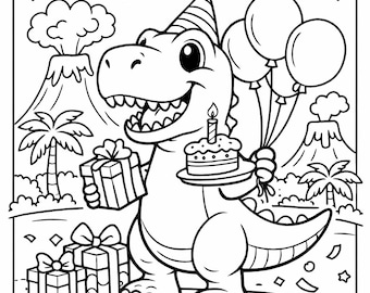 Bundle of Dinosaur Birthday Coloring Pages: 7-Page Printable Party Activity (Digital Download)