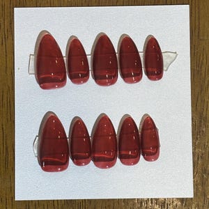 Bloodline Press-On Nails | Glossy Deep Cherry Jelly Nails | Sheer Red Nail Art | Reusable Custom Fit Nails | Vampy Minimalist Nail Set