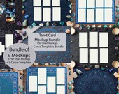 Mockup Bundle of 9 - Tarot Card Spread Templates - PNG and Smart Mockups - PSD Photoshop and Canva Templates