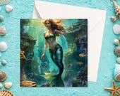 Mockup - Seashell- Square Greeting Card, Smart Object PSD, Seashell Templates Photoshop and Canva