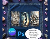 Mockup - Tarot Card Spread - PSD Smart Object - Canva Template - PNG Backdrop Photo - Photoshop and Canva Template